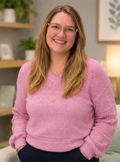 Kaitlyn Steel, LMFT Virginia Couples Therapist smiles to the camera in a professional headshot. Emotionally Focused Couples Therapy Certified Therapist. Clinical supervisor for residents in marriage and family therapy and residents in counseling.