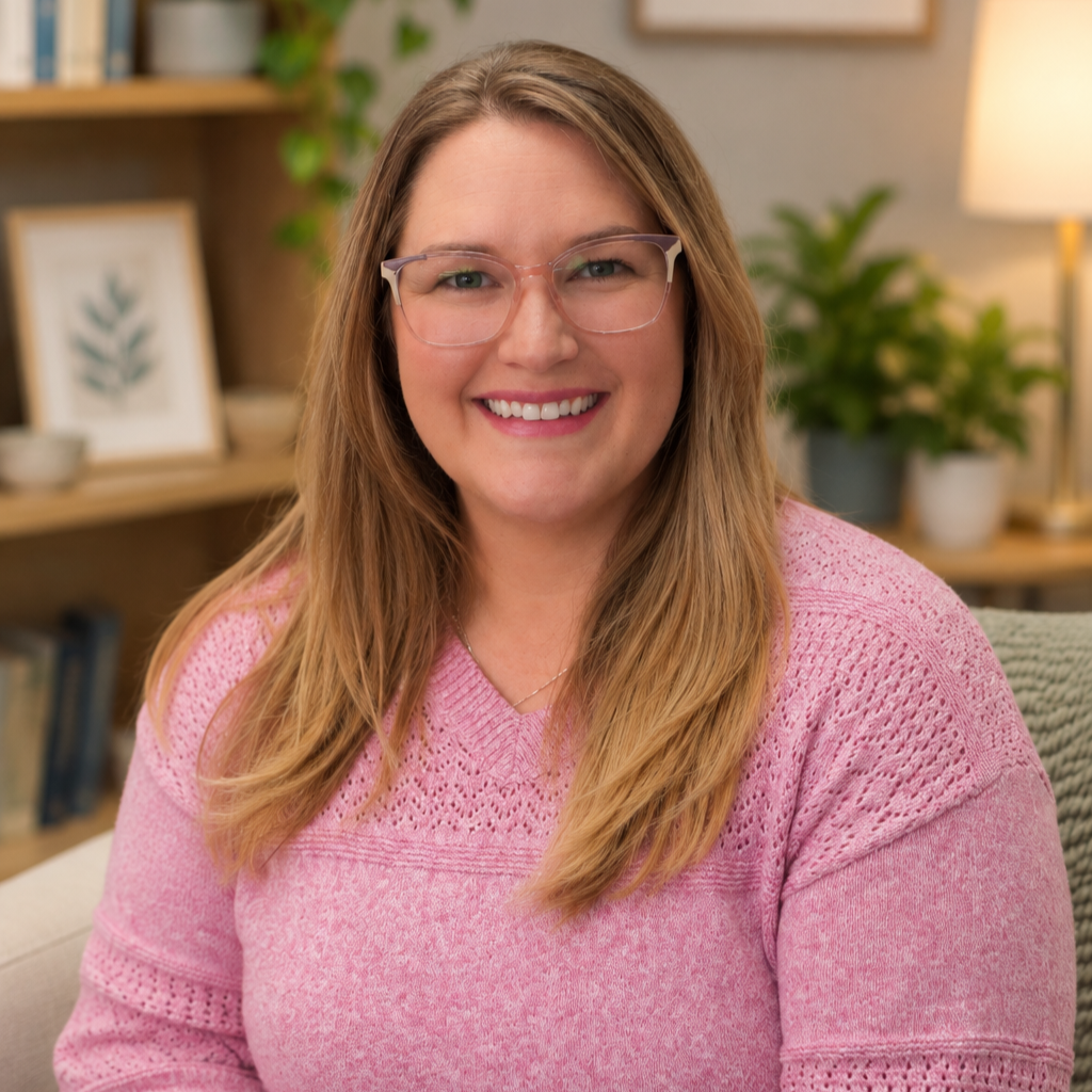 Kaitlyn Steel, LMFT Virginia Couples Therapist smiles to the camera in a professional headshot. Emotionally Focused Couples Therapy Certified Therapist. Clinical supervisor for residents in marriage and family therapy and residents in counseling.